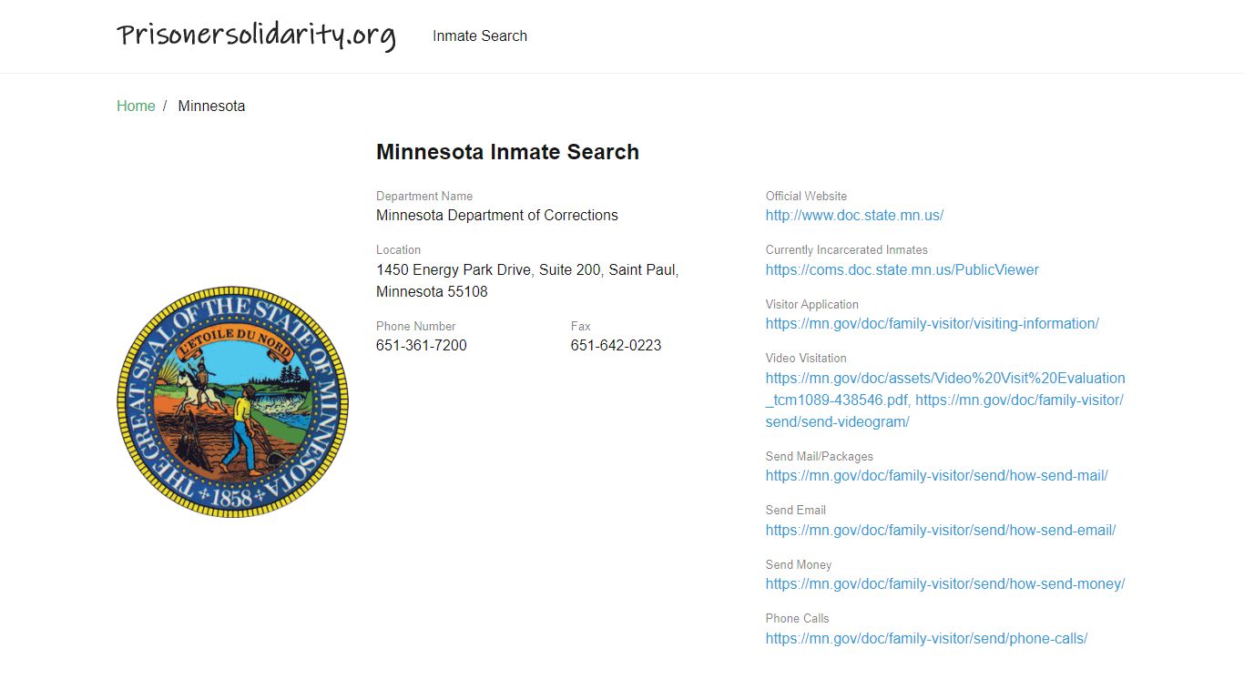 Minnesota Inmate Search – Minnesota Department of ...
